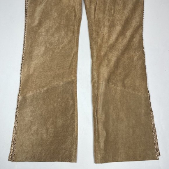 Betty Barclay Leather Suede Pant Trousers Womens US 10 Camel Tan Crochet Sides - Picture 6 of 12